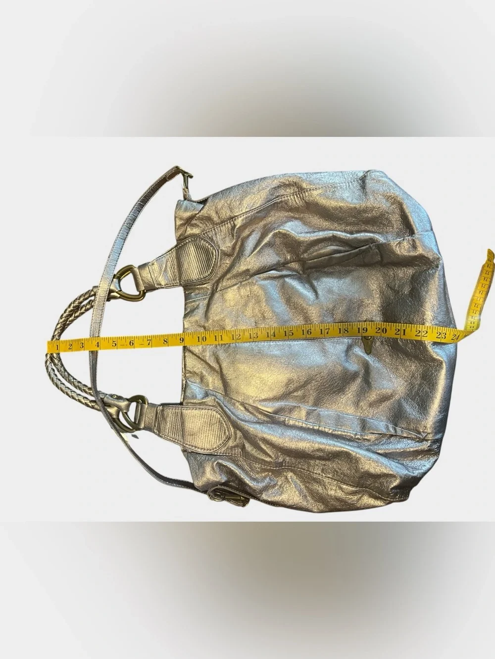 Elliott Lucca Metallic Gold Leather Slouchy Hobo Bag Braided Handles